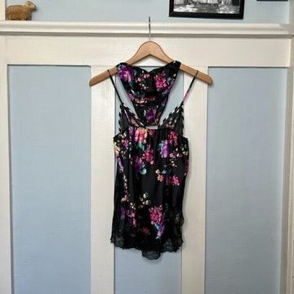 Victoria’s Secret Black & Purple Floral Lace Trim Babydoll Cami Chemise Slip Dre - Picture 8 of 8